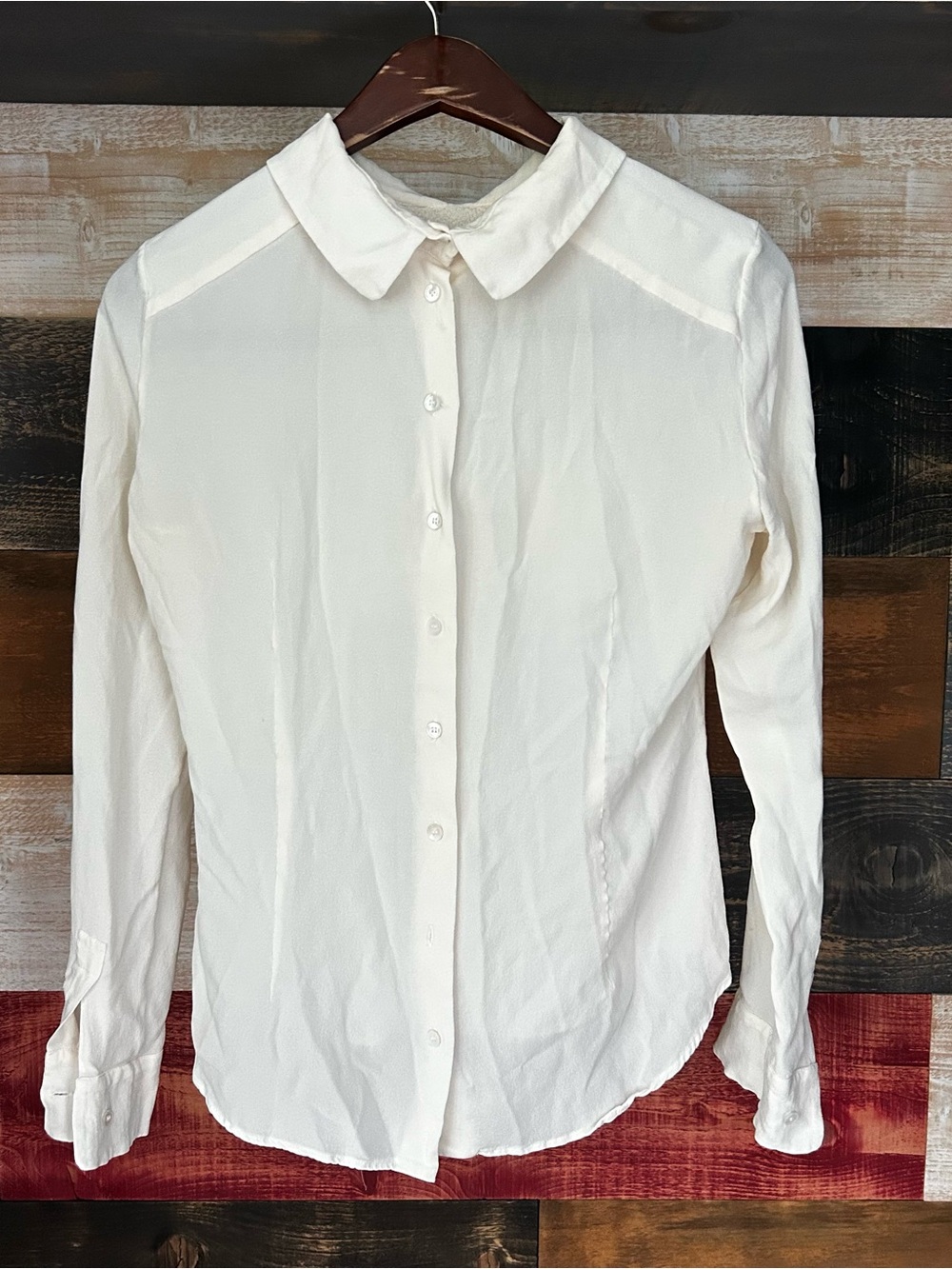 Rochas Italy silk blouse reversed backwards blouse medium cream